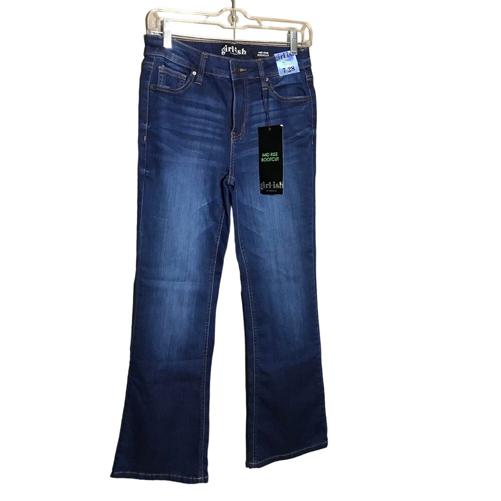 Girlish Mid Rise Bootcut Jeans Dark Wash Denim Comfort Stretch‎ Size 7/28